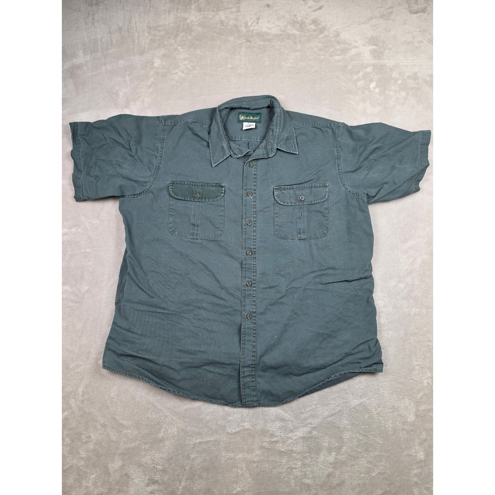 Gander Mountain Button Up Shirt Mens XLL Green Short Sleeve Cotton Workwear
